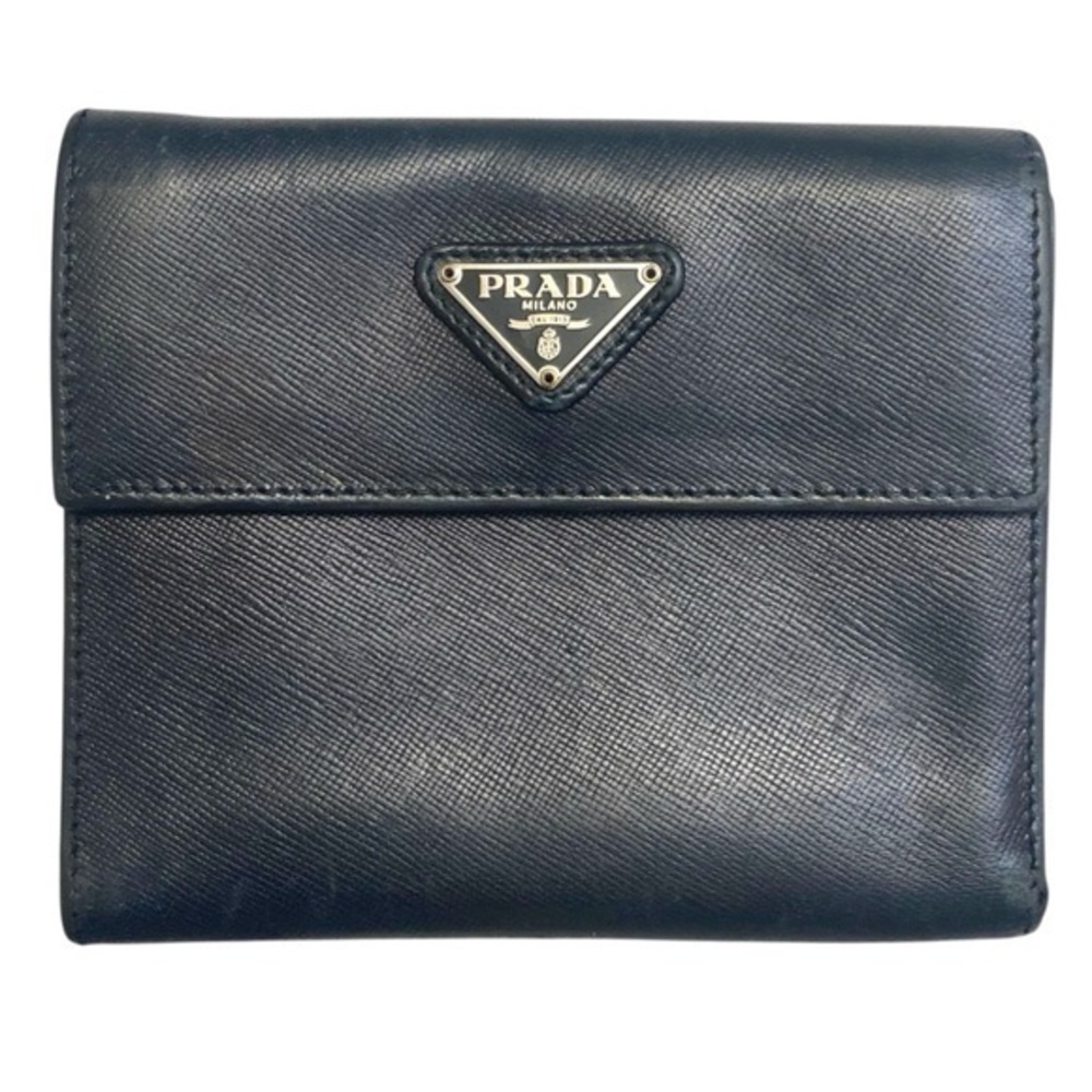 Prada black saffiano leather compact wallet
